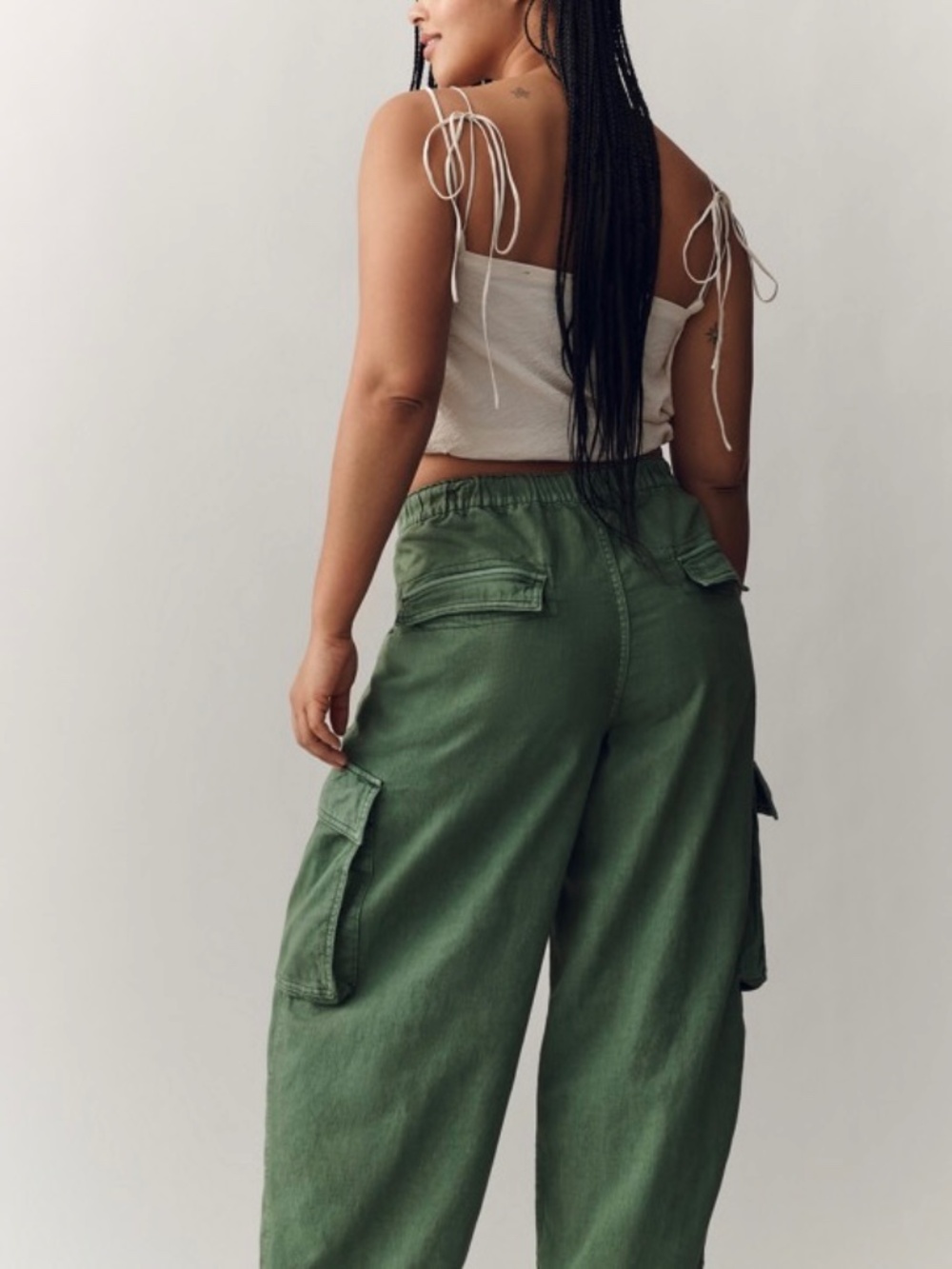 EUC {Pilcro · Anthro} High Rise Green Linen Utility Crop Cargo Pants | Medium